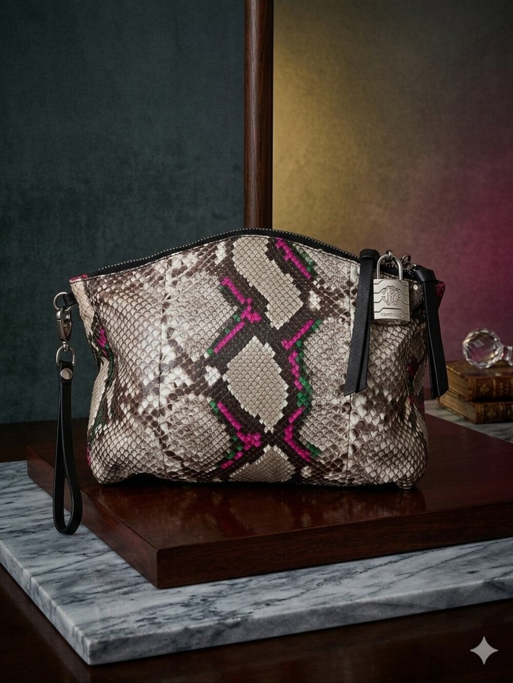 ROBERTO CAVALLI RARE EXOTIC PYTHON WRISTLET CLUTCH